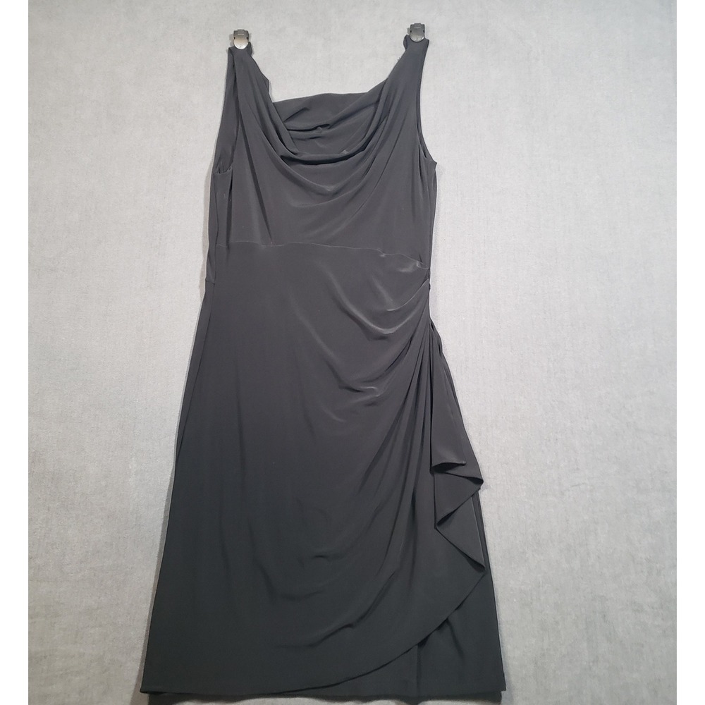 White House Black Market Dress Womens 10 Black Cowl Neck‎ Ruffle Side Drape